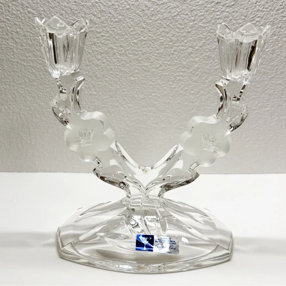Vintage Crystal Clear Signatures Lead Crystal Floral Dual Candlestick
